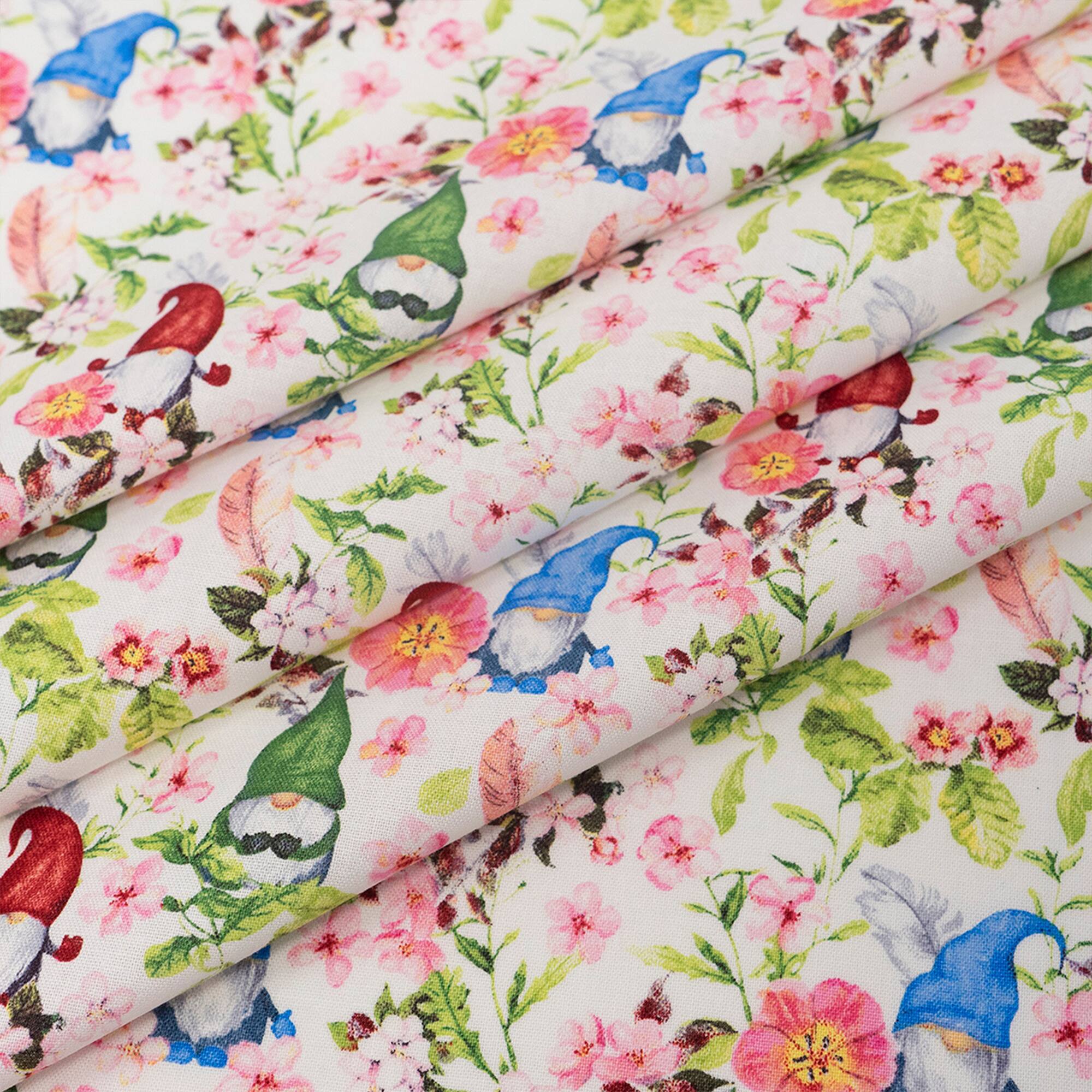 SINGER Springtime Gnomes Printed Ringspun Cotton Fabric